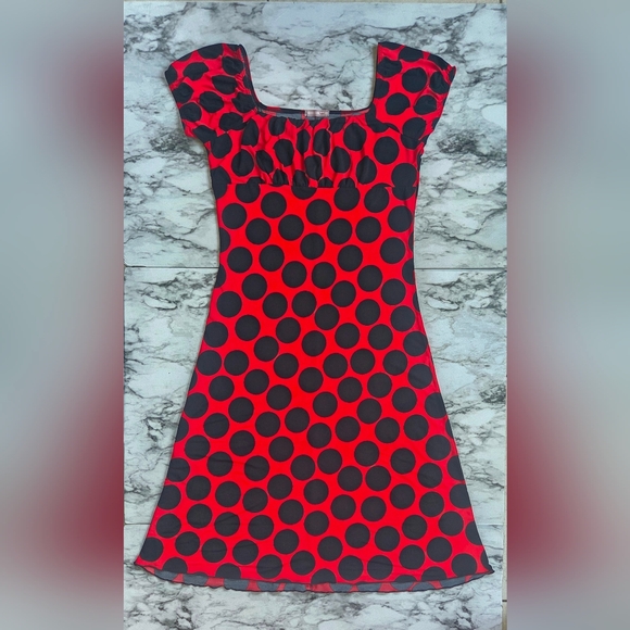 Red and Black Polka Dot A-Line Dress - Picture 1 of 8